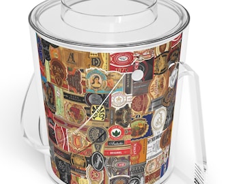 Cubitera de lujo con collage de puros - Cubitera para bebidas con diseño único de bandas de puros
