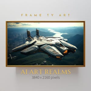 Spacecraft Metropolis, Samsung Frame TV Art, Sci-Fi Art, Sci-Fi Decor, Spacecraft Scene, Space Fantasy, Futuristic Technology. AIARFTV1062