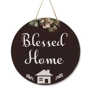 Blessed Home Floral Door Sign: Christian Wooden Porch Decor