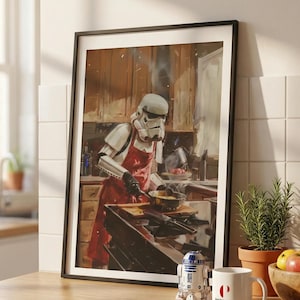 Stormtrooper Digital Print Portrait, "Imperial Cuisine", Funny Star Wars Wall Art, Printable Painting for Home Decor, Kitchen, Dining Room