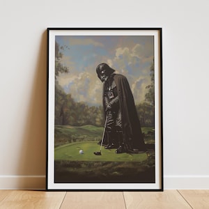Darth Vader Digitaldruck Portrait, "Vader On The Links", Lustige Star Wars Wandkunst, Gemälde für Wohnkultur, Spielzimmer, Geschenk zum Vatertag."