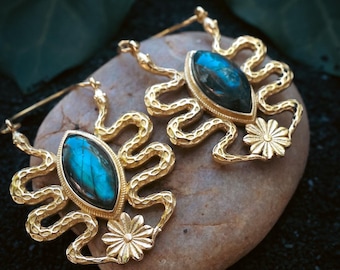 Pendientes de latón - Medusa - Labradorita