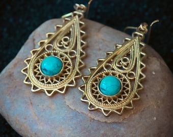 Pendientes de latón - Diosa Paisley - Turquesa