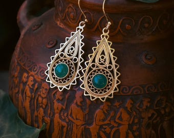 Messing oorbellen - Paisley Goddess - Aventurijn