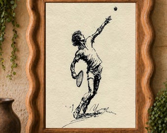 Minimalist Tennis Serve Digital Print, Modern Sports Wall Art