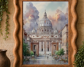 Vatican City St Peters Basilica Digital Art Print Travel Poster Gifts Historic Landmark Illustration Wall Decor Printable Instant Download