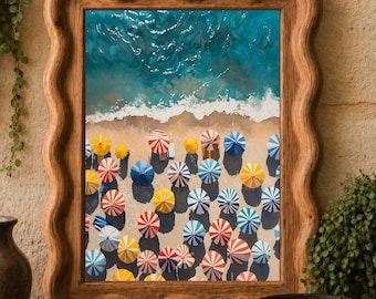 Beach Umbrella Wall Art, Aerial Coastal Print (Digital Download)