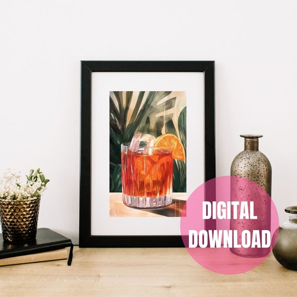 Timeless Negroni Cocktail Digital Print, Bar Cart Decor Aesthetic Poster - Home Decor Gift For Boyfriend Husband Father Grandfather