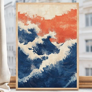 Japanese Ocean Waves Illustration Digital Print Bestselling Abstract Water Nature Digital Art Instant Download Printable Home Wall Art Decor
