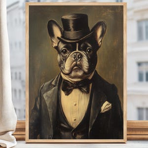 French Bulldog Portrait Digital Print | Vintage Aristocratic Dog Art | Tuxedo Frenchie Wall Decor | Instant Download Printable