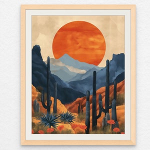 Saguaro Cactus Desert Sunset Digital Print, Southwestern Home Decor Arizona Landscape, Boho Desert Inspired Style, Instant Download Wall Art