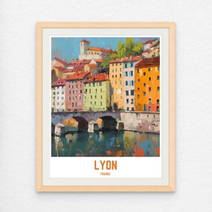 Póster de viaje de Lyon, Francia, obra de arte digital más vendida, diseño de pintura para decoración del hogar, entusiastas de los viajes, región de Auvernia, Ródano y Alpes