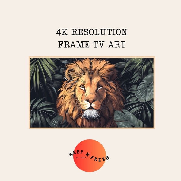 Jungle Lion Illustration, Art For Samsung TV Frame, Digital Download, 4K Resolution, Digital Screensaver for TV, Digital Artwork