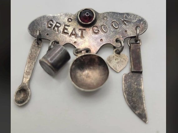 Peggy Johnson Signed Good Cook Brooch, Sterling Silver, Baking Charms