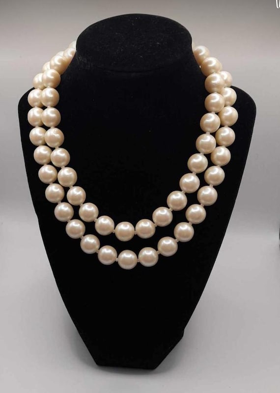 Miriam Haskell Signed Large and Long Faux Pearl N… - image 1