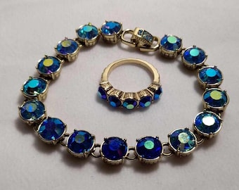 Bijoux de créateur, bracelet et bague assortis Heidi Daus AB Stones Blue