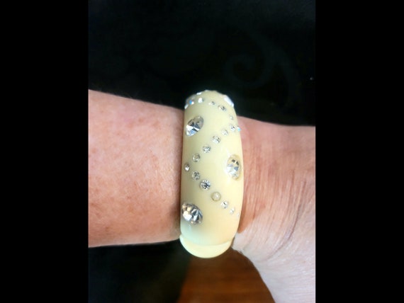 Celluloid clamper bracelet with clear rhinestone … - image 5
