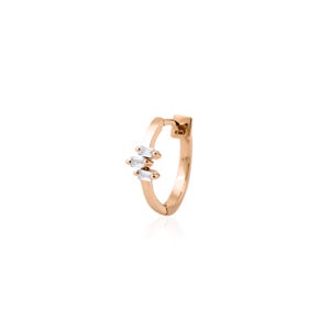 Baguette Cluster Diamond Huggie Earring - Natural Diamond Hoops with 3 Stone - Mother's Day Gift - 14K Solid Gold Genuine Diamond Jewelry