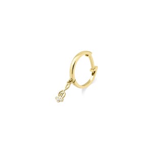 Solid Gold Treble Clef Dangle Earring - Natural Diamond Huggie Hoop with Treble Clef Charm - Unique Jewelry for Musician - Mother's Day Gift