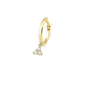 Brinco Huggie de diamante com pingente triangular - Argola Huggie de diamante natural em ouro maciço 14K - Presente de Dia das Mães - Joia de diamante genuína