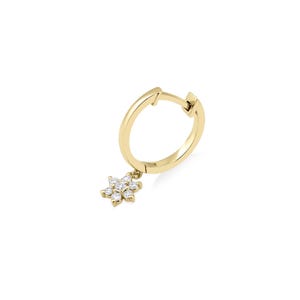 Dangle Diamond Flower Earring - 14K Gold Natural Diamond Huggie Earring - Dainty Dangle and Drop Hoops with Flower Charm - Mother's Day Gift