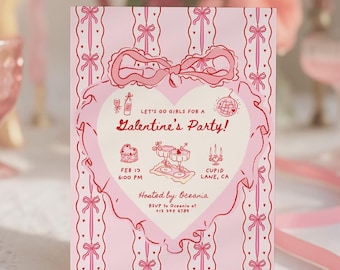Galentines Partyeinladung Hand gezeichneter Valentinstag einladen Galentines Tag einladen Mädels-Nacht einladen Valentinstag-Einladung Kokette Bogen