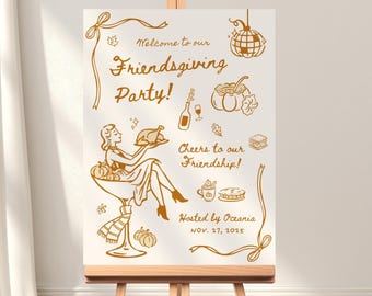 Friendsgiving Party Welcome Sign Whimsical Fall Autumn Potluck Sign Holiday Thanksgiving Welcome Sign Friendsgiving Dinner Party Sign Friend