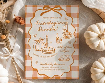 Friendsgiving Dinner Party Invitation for Fall Thanksgiving Potluck Invite Hand Drawn Holiday Dinner Party for Friends Thanksgiving Pumpkin