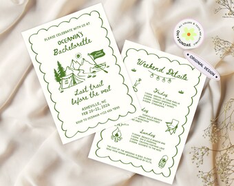 Camp Bachelorette Party Invitation, Last Trail Before the Veil, Weekend Camp Itinerary, Lake Bachelorette, Mountain Bachelorette, Hiking
