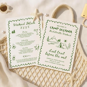 Camp Bachelorette Party Invitation, Last Trail Before the Veil, Weekend Camp Itinerary, Lake Bachelorette, Mountain Bachelorette, Whimsical
