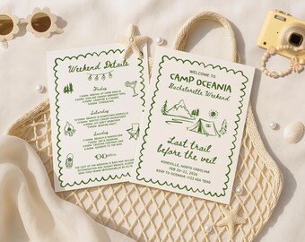 Camp Bachelorette Party Invitation, Last Trail Before the Veil, Weekend Camp Itinerary, Lake Bachelorette, Mountain Bachelorette, Whimsical