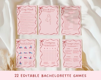 Bachelorette Party Games Bundle Wavy Pink and Red Bridal Games Hen Do Party Games Adult Fun Bridal Shower Games Printable Bachelorette Games