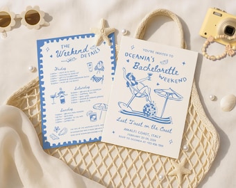 Last Toast on the Coast Bachelorette Party Invitation Itinerary, Beach Bachelorette, Bikinis and Martinis, Coastal Bachelorette, Cocktail