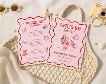 Lassen Sie uns gehen Mädchen Junggesellinnenabschied Einladung Reiseweg Western Last Rodeo Bachelorette Cowgirl Hut Hand gezeichnet Nashville Bachelorette einladen