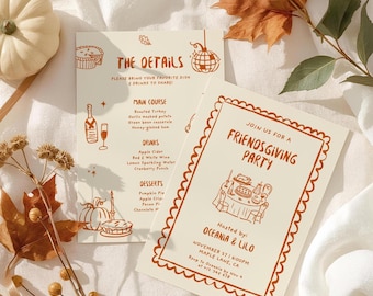 Friendsgiving Dinner Party Invitation for Fall Thanksgiving Potluck Invite Hand Drawn Holiday Dinner Party for Friends Thanksgiving Pumpkin