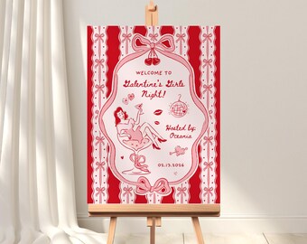 Galentines Day Party Willkommensschild Valentinstag Willkommensschild Bearbeitbares Galentine's Girls Night Willkommensschild Vorlage Galentines Party Schild