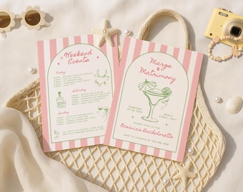 Margs and Matrimony Bachelorette Invitation Itinerary, Margarita Bachelorette, Girls Trip Weekend, Final Fiesta, Tequila, Bikinis & Martinis