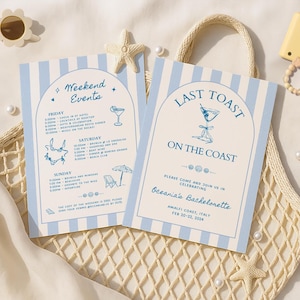 last toast on the coast bachelorette, beach bachelorette party invite, bachelorette itinerary, coastal bachelorette, tropical bachelorette