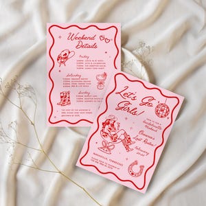 Let's Go Girls Bachelorette Party Invitation Itinerary Western Last Rodeo Bachelorette Cowgirl Hat Hand Drawn Nashville Bachelorette Invite image 6