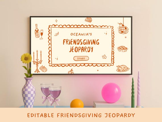 Friendsgiving Jeopardy Games Fall Thanksgiving Trivia Games Kids Adults Fun Thanksgiving Game Dinner Jeopardy Party Presentation Games Canva