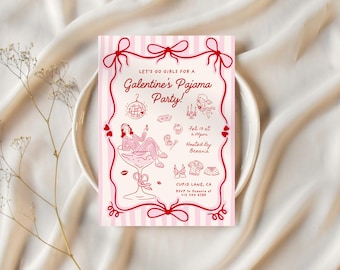Galentines Day Pyjama-Party-Einladung Bearbeitbare Galentines Girls Night Party in PJs Valentines Invite Pink Galentine's Party einladen