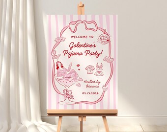 Galentines Day Party Willkommensschild Valentinstag Willkommensschild Bearbeitbares Galentine's Girls Night Willkommensschild Vorlage Galentines Party Schild