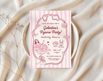 Galentine's Day Pajama Party Invitation Editable Galentines Girls Night Party in PJs Valentines Invite Pink Galentine's Party Invite