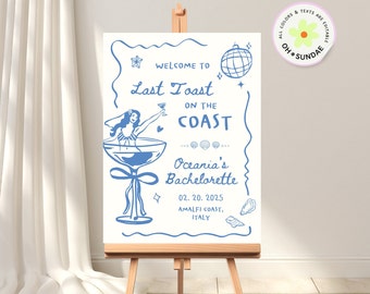 Bachelorette Party Welcome Sign, Last Toast on the Coast, Bachelorette Welcome Sign, Beach Bachelorette, Cocktail Bachelorette Decorations