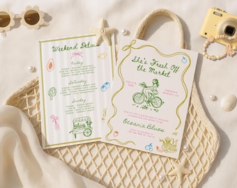 Fresh Off the Market Bachelorette Party Invitation Itinerary Hen Party Shes Off the Market Bachelorette Farmers Market Bridal Shower Invite