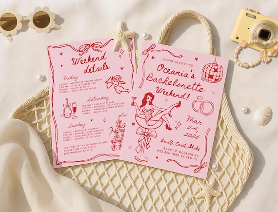 Bachelorette Party Invite Weekend Itinerary Template Invitation for Hen Party Bachelorette Invite Hand Drawn Bachelorette Weekend Invitation