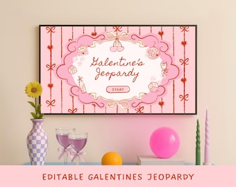 Galentines Day Jeopardy Games Valentijnsdagfeest bewerkbaar Jeopardy Galentines in Canva Fun Trivia-games voor Valentijnsdag, meidenavond Galentines