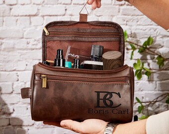 Kit Dopp de cuero personalizado para hombres, bolsa de artículos de tocador de cuero, bolsa de lavado para hombres, regalo para papá/hombres/él, regalo de aniversario para él, regalo para hombres