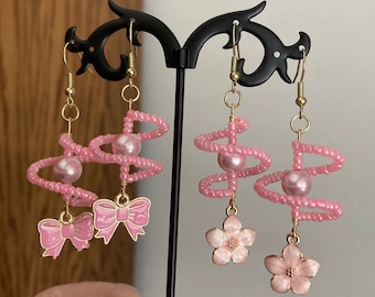 Final Fantasy VII Aerith Pink bow or Pink cherry blossom earrings FFVII FF7 cute Pink Easter Earrings
