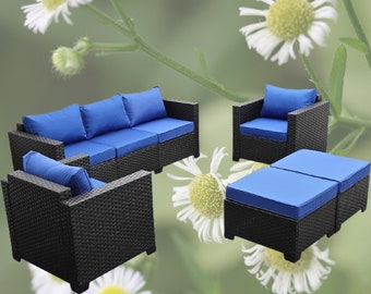 Outdoor Wicker Furniture Couch Set 5 Pieces Patio Furniture Sectional Sofa with Grey No-Slip Cushions and Waterproof Covers